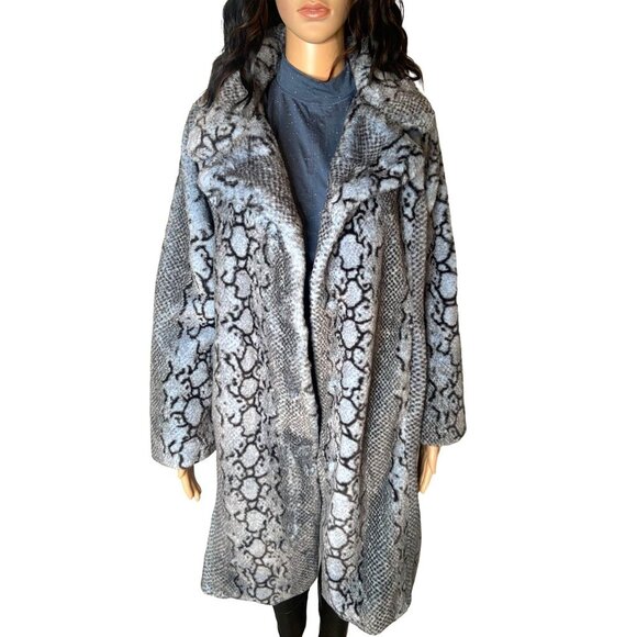 Badgley Mischka Blue Mist Bunny Coat Jacket Snakeskin Size XS - Picture 1 of 8